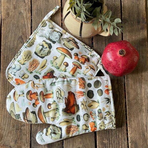 Classic Botanical Mushroom Oven Mitt and Pot Holder-NEW - Picture 12 of 14